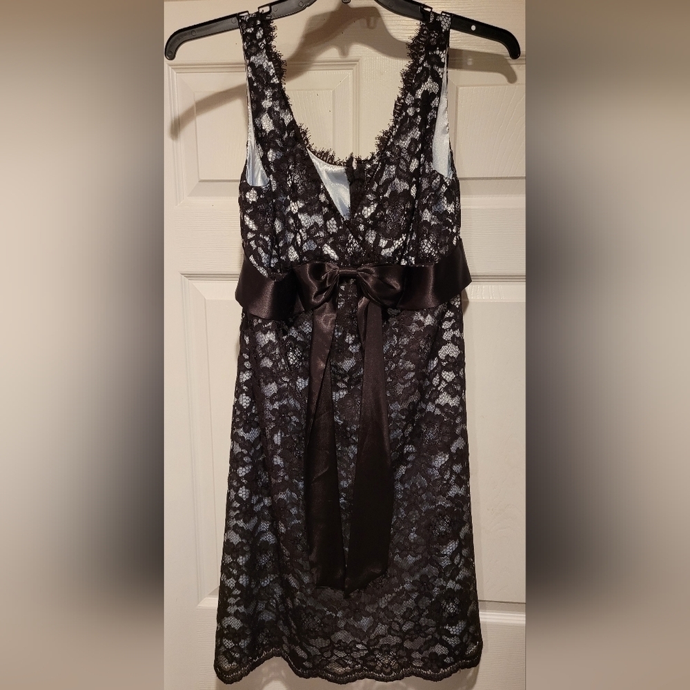 NWT $139 Coldwater Creek Women's Sleeveless Brownish Black Lace over Satin Dress